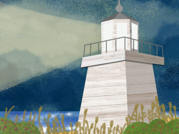 A drawing of a lighthouse with the words You Light up the World.