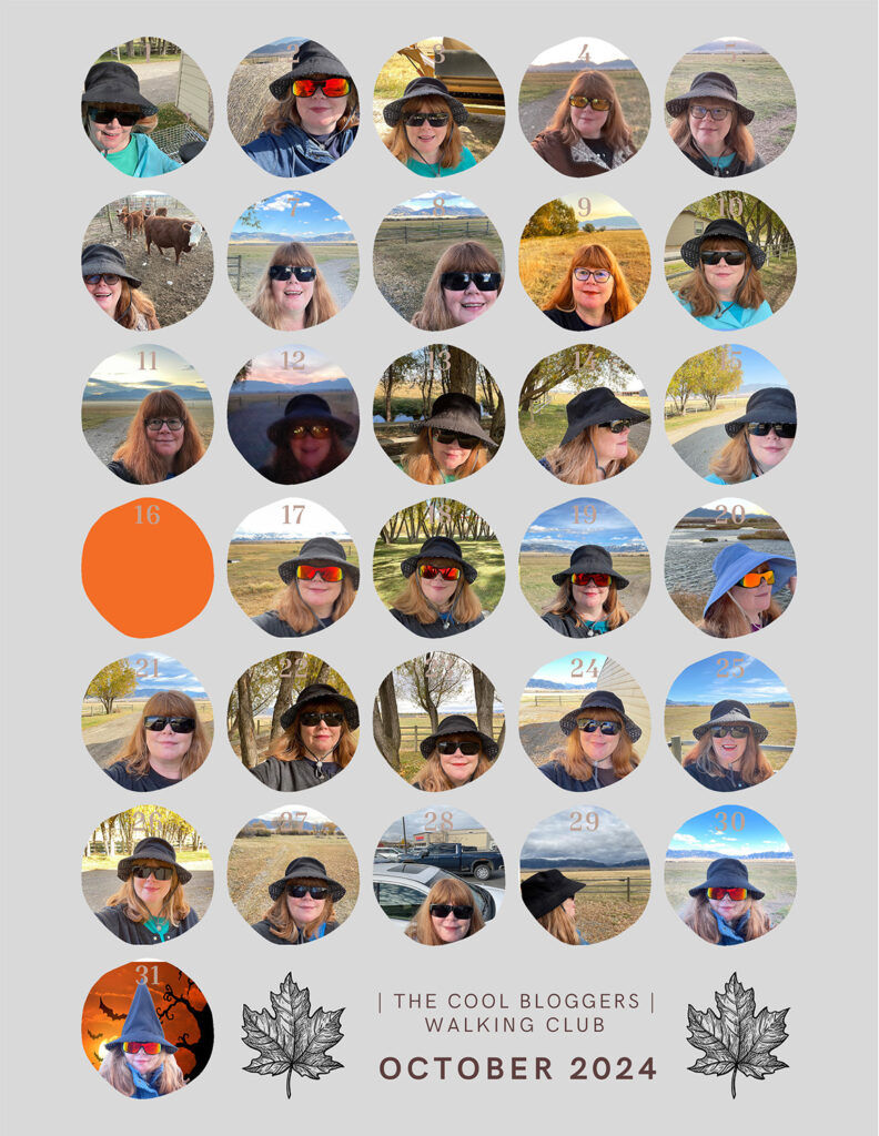 A chart of selfies, each one in a circle shaped space on the calendar. 