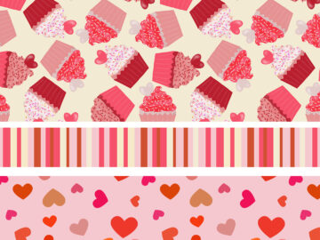 My pattern collection of valentine cupcakes, stripes, and hearts.